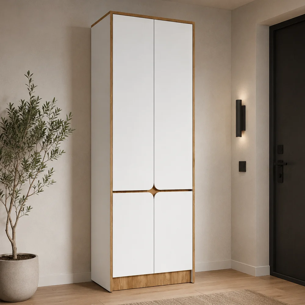 AY1 Ayakkabılık Beyaz 2 Kapılı Oval Detaylı