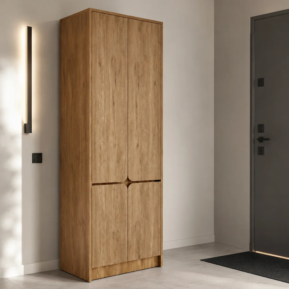 AY2 Ayakkabılık Ahşap Rengi 2 Kapılı Oval Detaylı