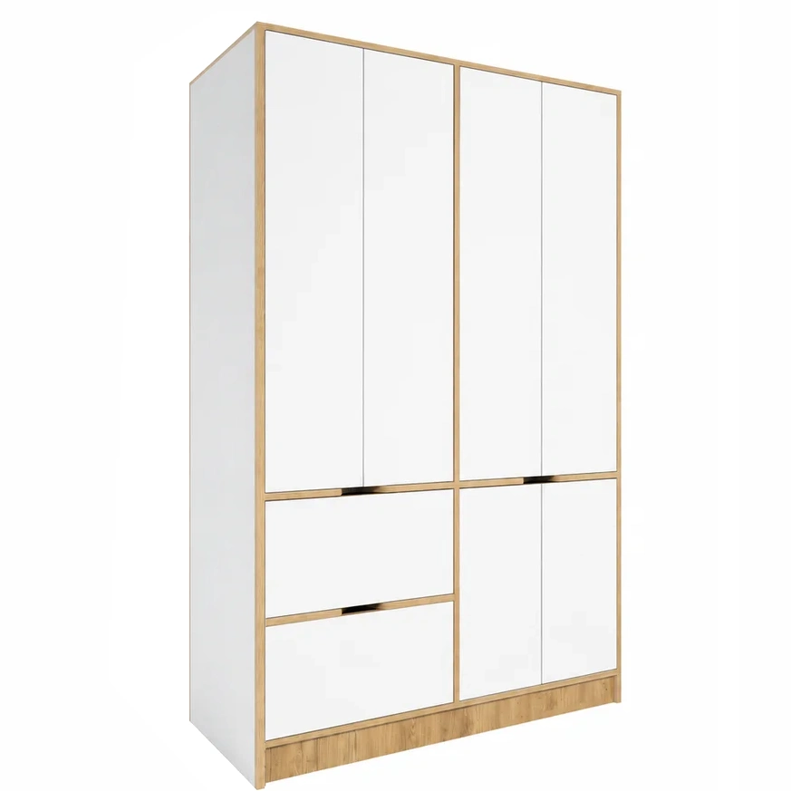 DC14 Dolap, 6 Gizli Açılır Kapaklı, 2 Çekmeceli, 2 Askı Borulu, Beyaz Renk, Ahşap Detay